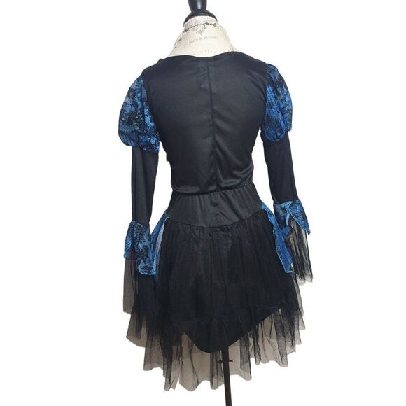 Womens Gothic Witch Blue & Black Lace Corset Dress Size S Halloween Costume NWT - Picture 4 of 6